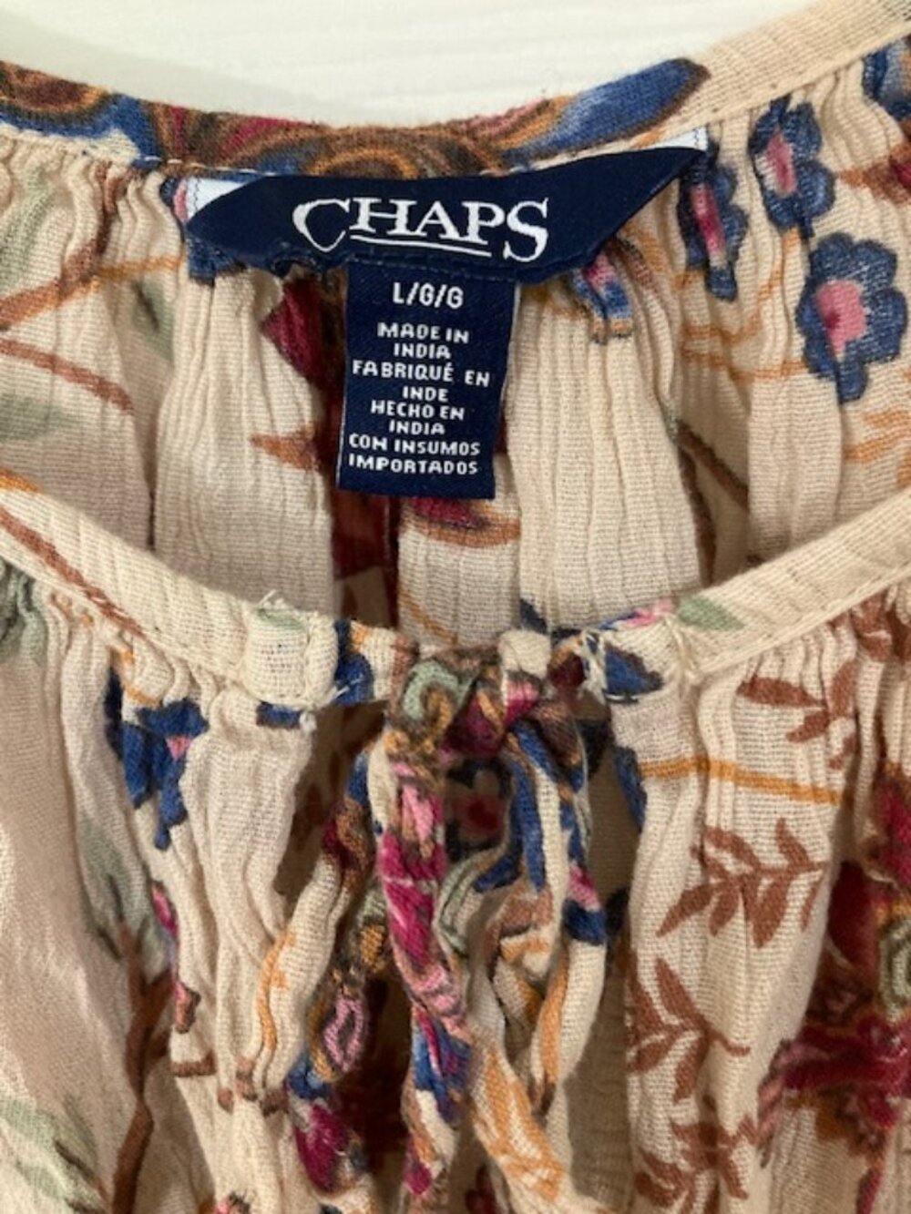 Chaps LS Floral Relaxed Peasant Blouse L Boho Cottagecore Lightweight Romantic - Picture 2 of 4